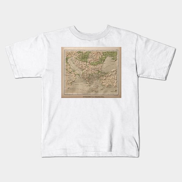 Vintage Physical Map of Greece (1880) Kids T-Shirt by Bravuramedia